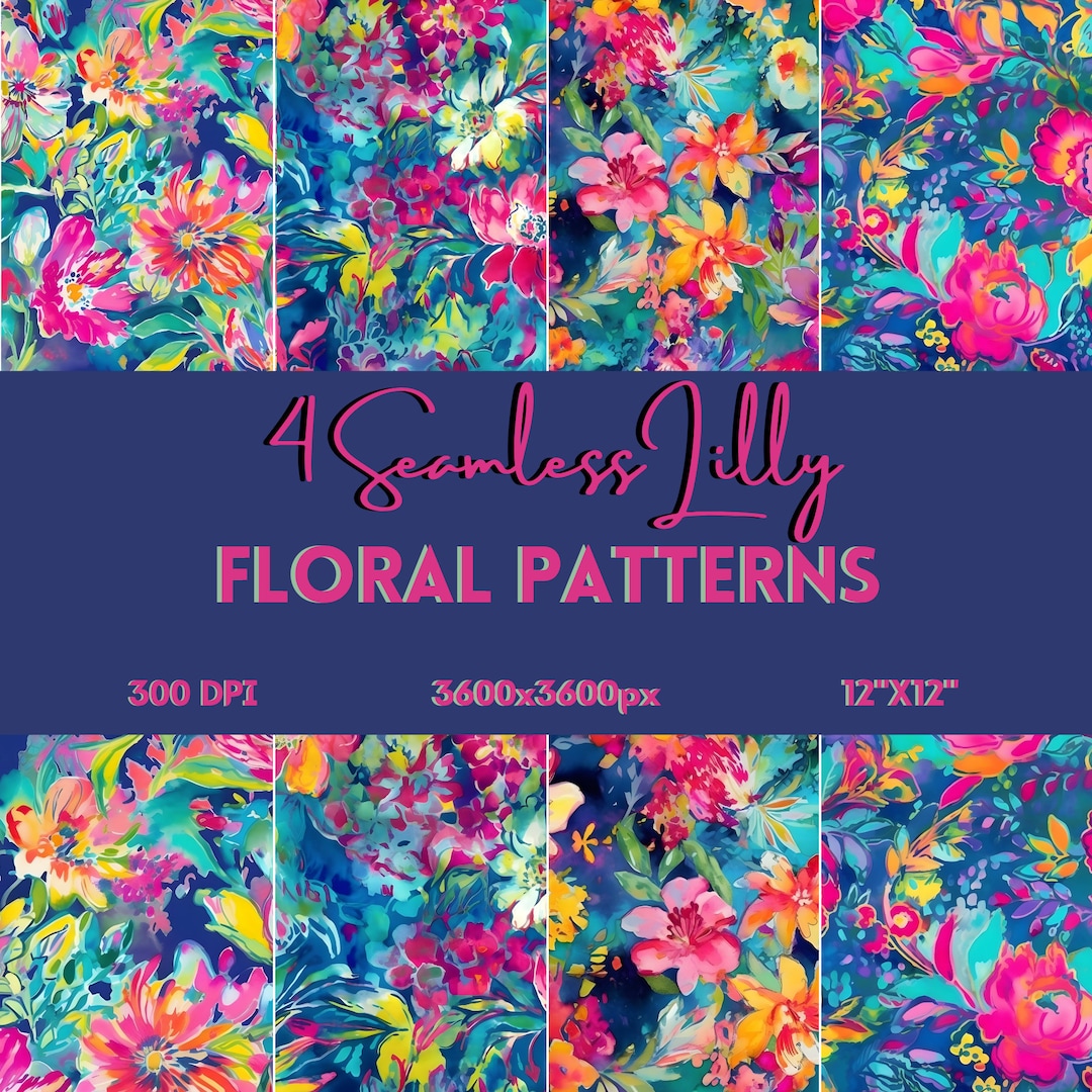 Lilly Floral Pack 6 Pack of 4 Pngs Digital Download Seamless Etsy