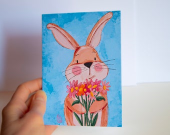 A6 card Bunny with flowers