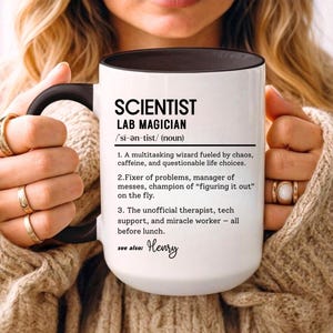 Custom Scientist Mug, Funny Science Gift, Researcher Definition Coffee Cup, Personalized Lab Humor Mug, Colorful Mugs (11oz, 15oz)