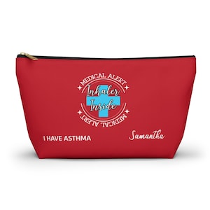 Personalized Medical Alert Inhaler Pouch for Asthma Samantha Emergency Respiratory Kit Inhaler Storage Travel School Ready