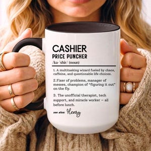 Funny Cashier Mug, Price Puncher Gift, Store Clerk Coffee Cup, Personalized Retail Worker Mug, Colorful Mugs (11oz, 15oz)