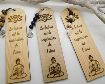 Personalized wooden bookmark, wooden and pearl bookmark, gemstone, Buddha bookmark