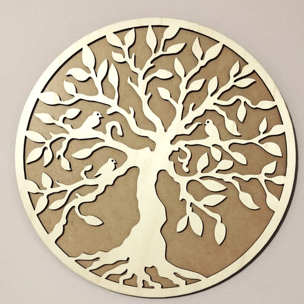 Arbre de vie bois 28 et 39cm découpe laser , plusieurs dimensions , décoration murale bois , décoration zen ,  panneau à accrocher