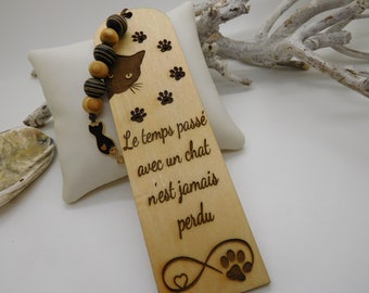Personalized wooden bookmark, wooden and pearl bookmark, gemstone, cat bookmark
