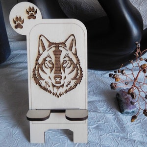 Soporte para teléfono con patrón de lobo personalizado, soporte para teléfono de madera, soporte para teléfono inteligente, accesorio portátil, soporte para teléfono, fen shui