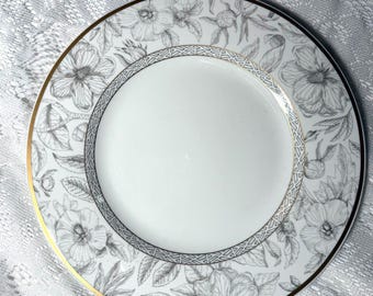 VILLEROY & BOCH Kimono Edo Dinner Plate - Chateau Collection, Gray Geometric Shapes, Gold Trim