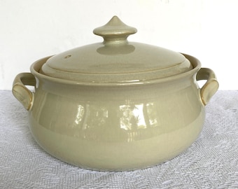 DENBY-LANGLEY Energy Round Covered Casserole Dish - Sage, Cream & Yellow Rim