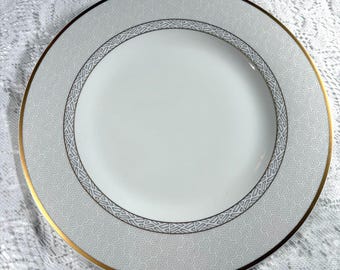 VILLEROY & BOCH Kimono Dinner Plate - Chateau Collection, Gray Geometric Shapes, Gold Trim