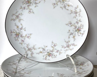 NORITAKE Arlene Dinner Plate - Set of 4, Roses & Yellow Flowers, Gray Leaves and Trim