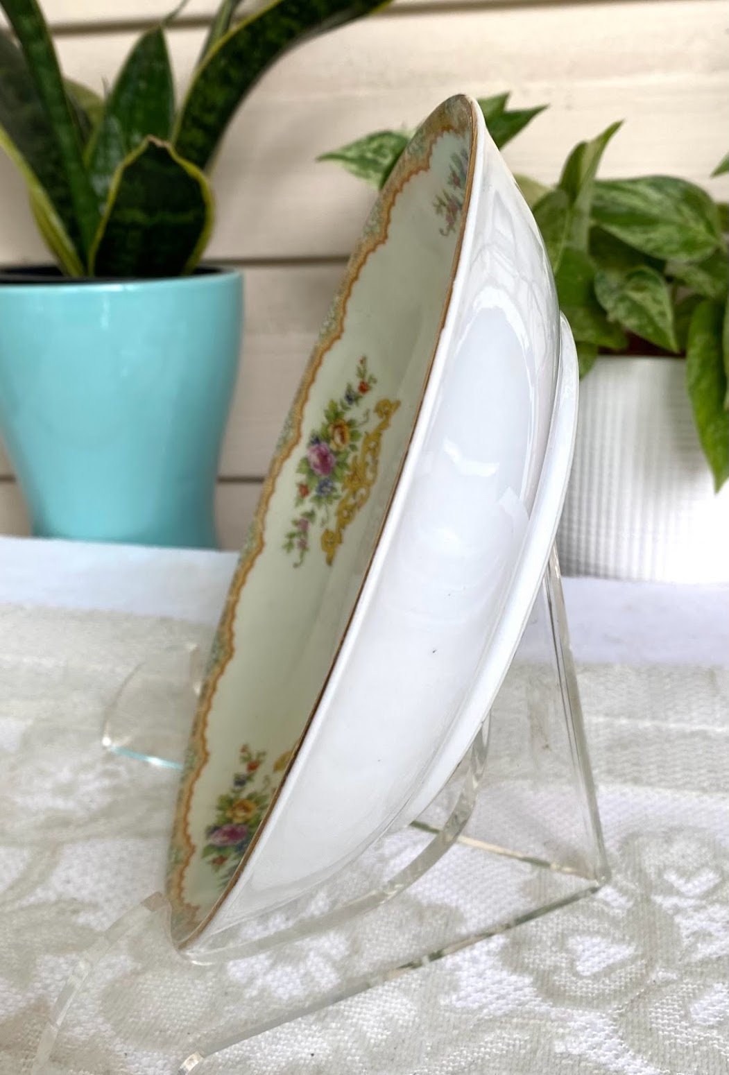 Vintage Kikusui Japan 7 Piece Place Setting - Tan & Green Border