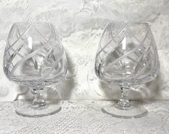 MIKASA Windlass Brandy Glass - Set of 2, Clear, Swirled Etched, No Trim
