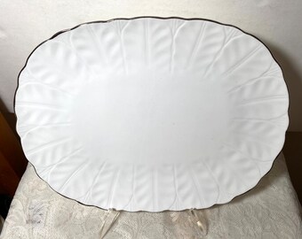 AYNSLEY, John England “Spring Crocus” Large Serving Platter - Rectangular, Glossy White, Crocus Design & Platinum Trim