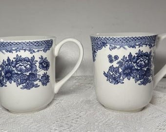 JOHNSON BROTHERS Asiatic Pheasant Blue "England 1883" Mug - Set of 2, Blue Flowers, Transferware