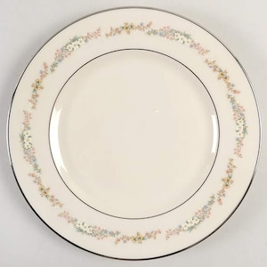GORHAM RONDELLE Ivory Fine China Classic Collection Salad Plate - Set of 2, Floral Filigree Band On White, Pink & Blue Flowers, Platinum Rim