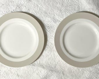 Martha Stewart Classic Band Salad Plate - Set of 2, Tan Rim, Smooth, No Trim, NEW