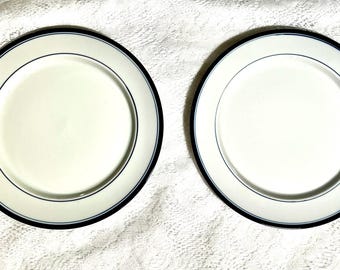 RANMARU Japan "Blue Simplicity" Dinner Plate - Set of 2, Blue Bands, Haniwa Stone