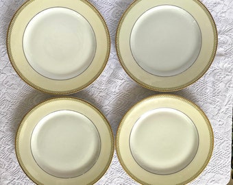 HEINRICH H&C SELB Bavaria 10" Dinner Plate - Set of 4, White Half Circles On Yellow, Black Verge