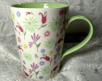Starbucks 2006 Coffee Mug - Pink, Purple Floral, Green Handle & Interior