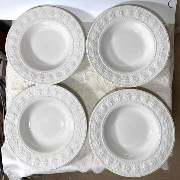 WEDGWOOD Home Festivity Rim Soup Bowl - Set of 4, Off White, Embossed Rim