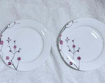 ROSCHER & Co Cherry Blossom Salad Plate - Set of 2, Bone, Pink Floral Branch, Rim, No Trim