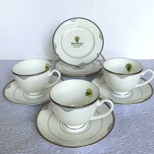 WATERFORD Chiffonier Fine China Dessert Serving Set - Lot of 9 Pieces, Scallops & Dots, Platinum Trim - NEW