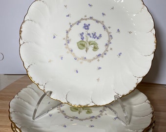 MIKASA “Tender Violets” Dinner Plate - Set of 4, Violets, Gold Rings, Embossed Scallop, Bone China