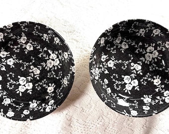 Royal Stafford Black Chintz Soup Bowl – Set of 2, Black, White Roses & Vines, Earthenware, No Trim