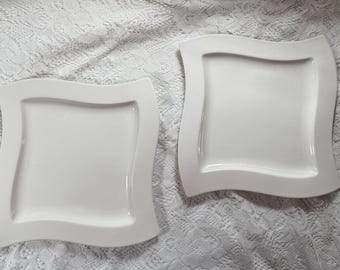 VILLEROY & BOCH “New Wave Caffe” Square Dinner Plate - Set of 2,  All White, Rim