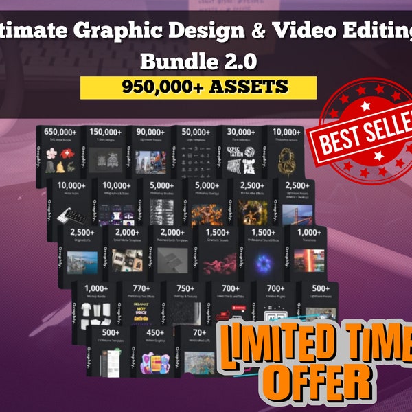 Ultimate All in One Graphic Design and Video Editing Bundle Graphic Designer Master Bundle Elements Effects Templates SVG Logo Asset Presets