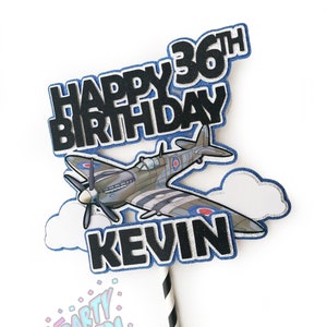 Adorno para tarta con temática de avión Spitfire, personalizado