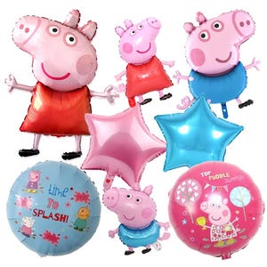 Palloncini a forma di stella di compleanno di Peppa Pig George che schizzano nelle pozzanghere fangose