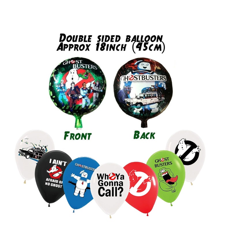 Ghostbusters Themed Foil Balloons Stay Puft Marshmallow Man Ecto 1 7 Latex + 1 Round