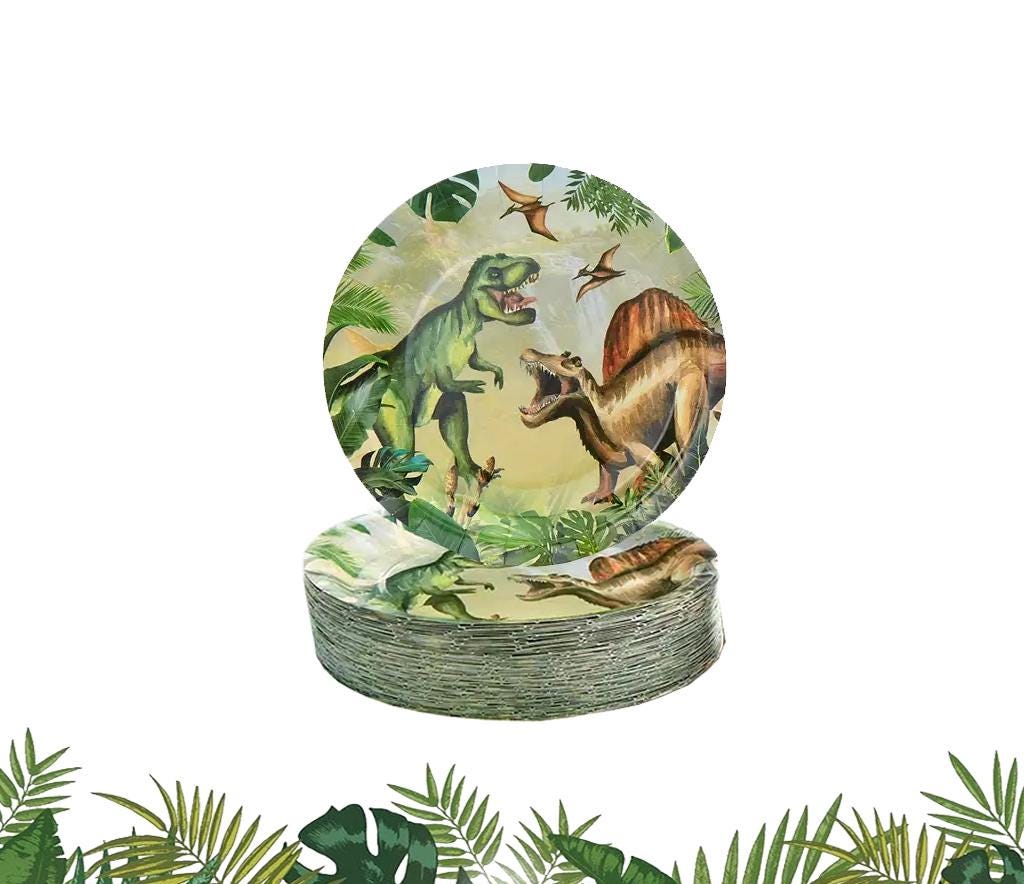 Kit De 102 Piezas Para Fiesta De Dinosaurios – Mantel, Platos, Vasos, Servilletas Y Bolsas Para 20 Invitados