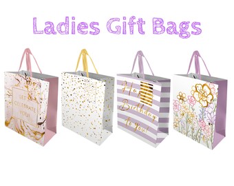 Gift Bag ladies Happy Birthday Pink Flower Celebration Present Bags