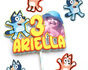 Décoration de gâteau d'anniversaire avec photo personnalisée Bluey