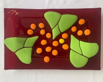 Glass dish (23cm x 35cm): the dance of leaves and grains