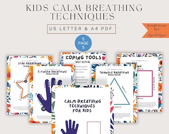 Kids Calm Breathing Worksheets, Meditation Techniques (PDF)