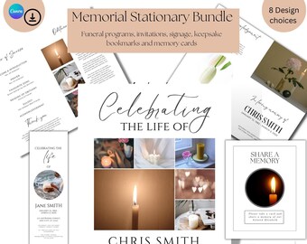 Modern Funeral Program Bundle, Celebration of Life (Canva Editable)