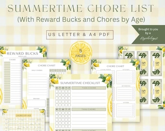 Summer Chore Chart Bundle | Kids' Checklist & Reward Bucks (PDF)