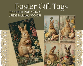 Vintage Easter Gift Tags | Printable Rabbit and Egg Clip Art (PDF & JPEG)