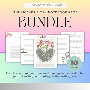 Lined Notebook Pages - Lined Sheets Printable - Mother Notes Printable - Writing Paper - Journal Pages - Set of 10 - PDF - A4 -US LETTER
