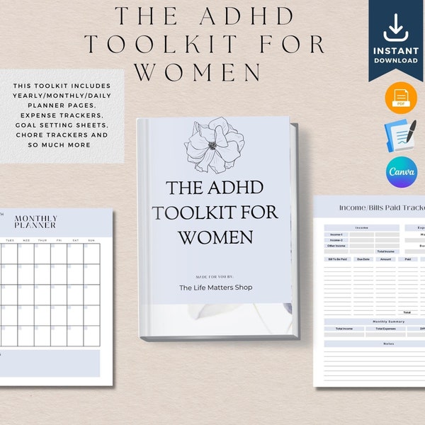 ADHD Planner | ADHD Toolkit | ADHD Planner Adult Women | Daily, Monthly, Yearly 2023 | Digital Goodnotes Planner | Daily Life Planner