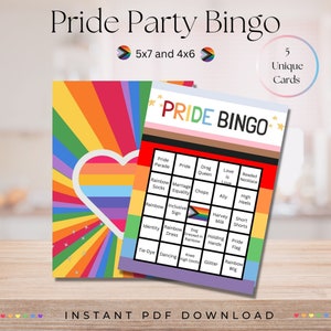 Cartes de bingo imprimables Pride Party | 5X7 & 4x6 I Activités et jeux I Bingo I Party I Arc-en-ciel I Gay Pride I Imprimable IPDF I Pride Ally