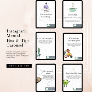 Coaching Instagram carousel, Therapists, Template for Coaches, Templates for mental health, Slide Post, Seamless Carousel, mental health