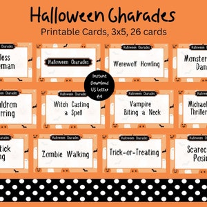 Halloween Charades, Games For Kids And Adults, Halloween Classroom Activities, Halloween Charades For Kids, Adult Charades, Printable, Party