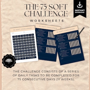 Digital 75 Soft Challenge Tracker, 75 Day Challenge Printable, Fitness Journal, Self Improvement, Weight Loss Challenge, PDF