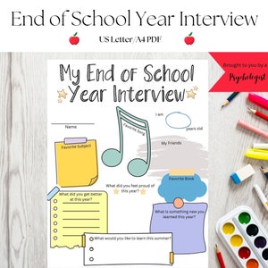 End of School Kids Interview, Begin Summer, Questions, Teacher, Last Day, Year in Review Student Sheet Keepsake, About Me Journal, Printable