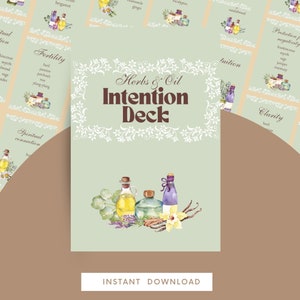 Baralho de cartas de intenção para impressão, cartões de afirmação, ervas curativas, remédios fitoterápicos, manifestação, amor próprio, cartões de orientação, holístico
