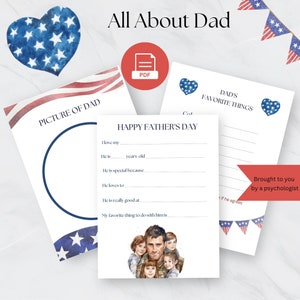 Printable All About Dad Fill in Template, Fathers Day Gift from family,  All About My Daddy dad papMilitary Interview, Father&#39;s Day Activity