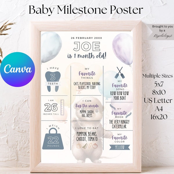 The Big One Milestone Board, Birthday Poster, EDITABLE Canva Poster, 1st Birthday poster, Monthly Milestones, Otter poster, Multiple Sizes